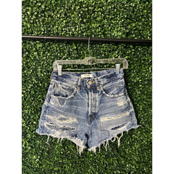MOUSSY VINTAGE Distressed High Waist Button Closure Denim Jean Shorts Size 24 - Picture 1 of 5